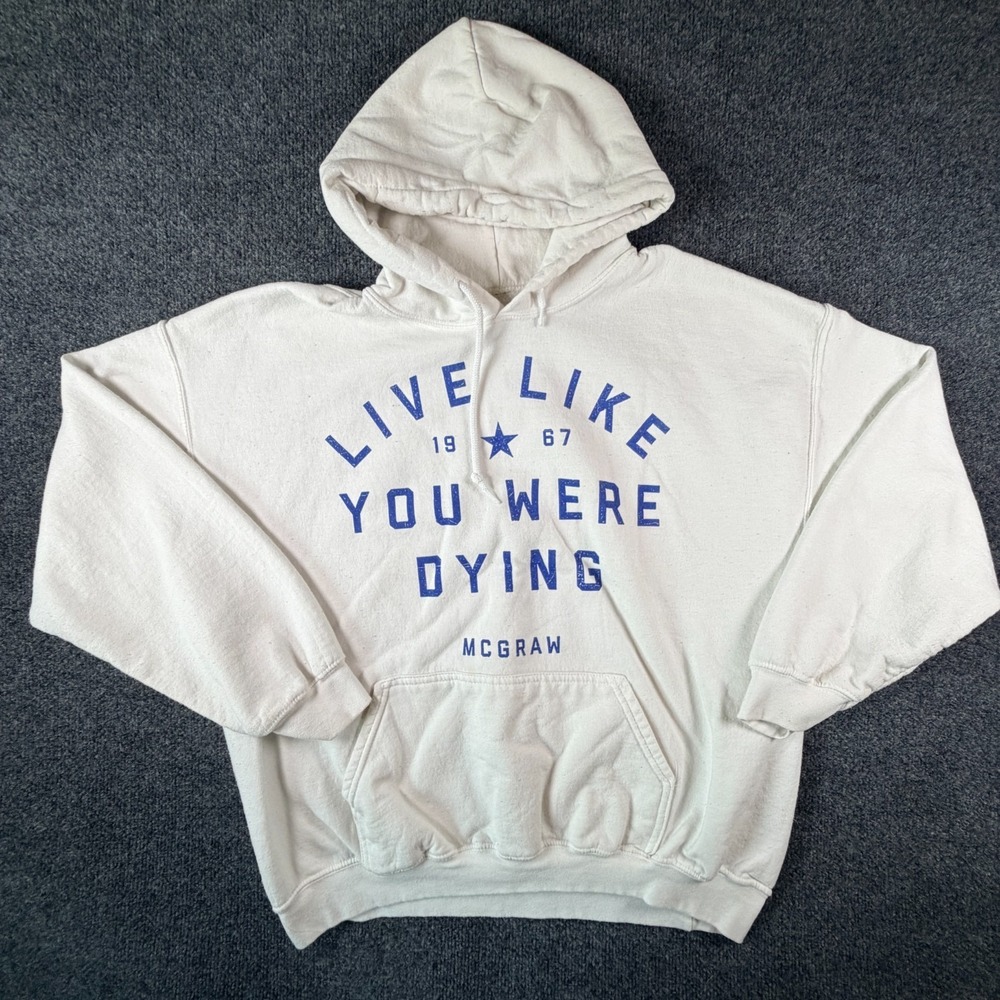 Tim Mcgraw Live Like You Were Dying Hoodie Mens‎ XL White Graphic Fleece Lined